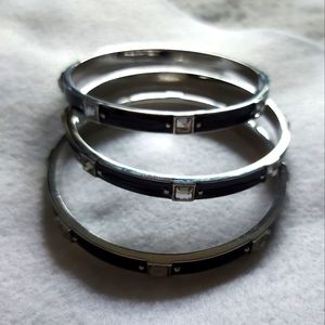 Lia sophia chrome and black bangle bracelets with square diamond detail